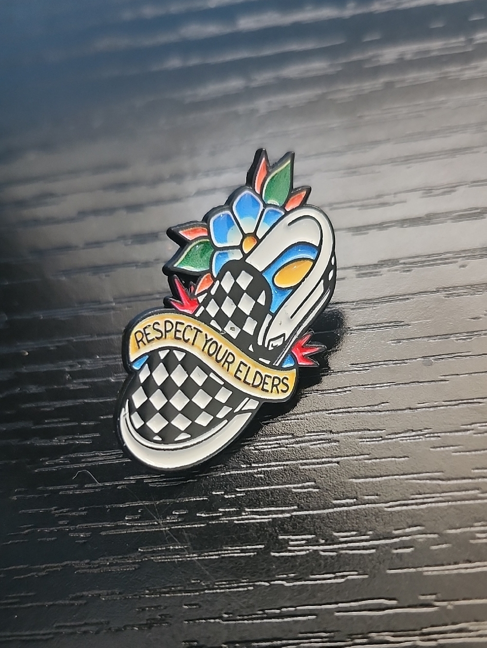 Black & White Checker Slip-On Shoe Pin - Respect Your Elders